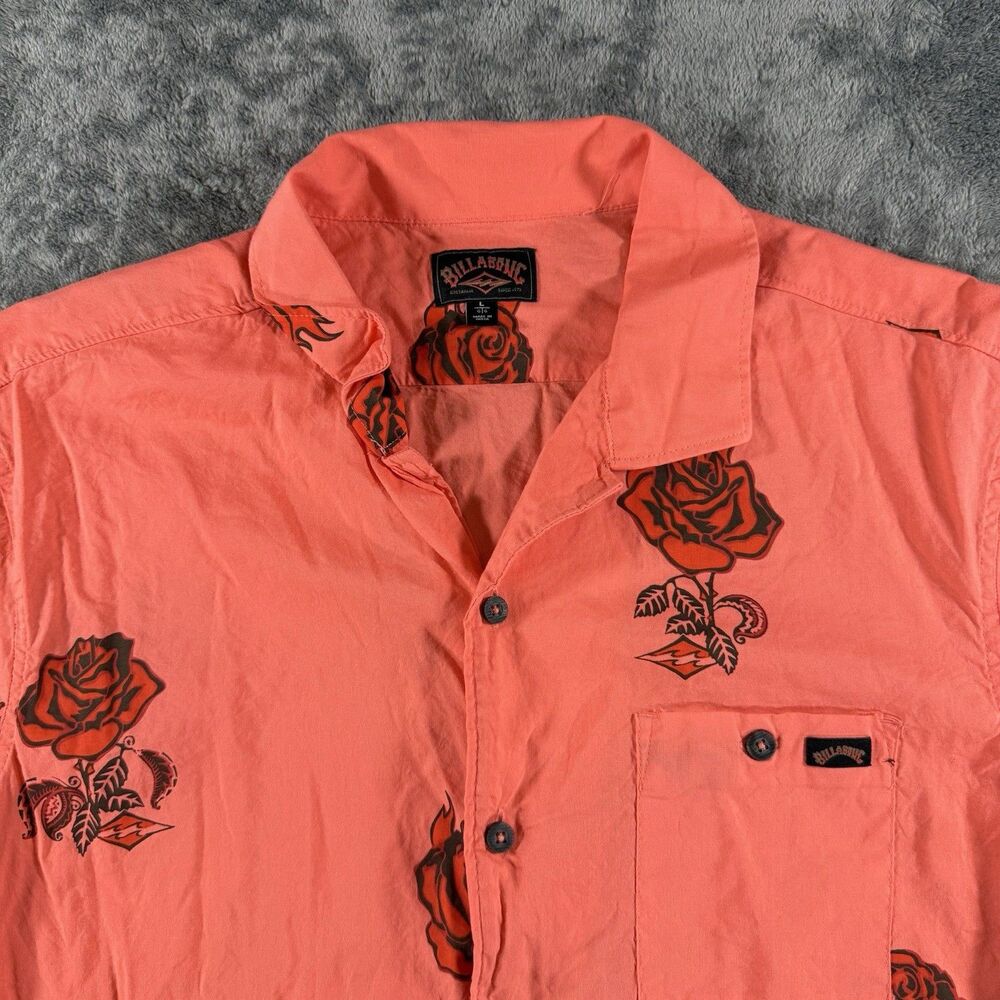 Billabong Sundays‎ Vacay Mens Size Large Button Up Shirt Flame Rose Print